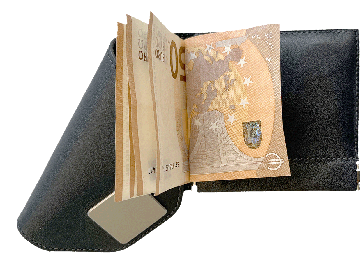 X-Wallet Bleu Nuit open, card slots and coin pocket